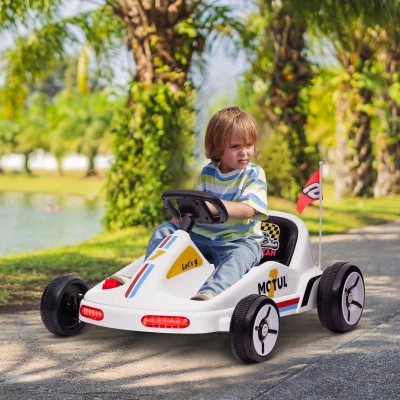AIYAPLAY Kart Eléctrico 6 V Kart para Niños de +3 Años con Música Luz Bocina Cinturón de Seguridad Go Kart Carga 50 kg Blanco