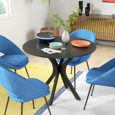 HOMCOM Tavolo Rotondo Moderno per 4 Persone in Acciaio e MDF Nero