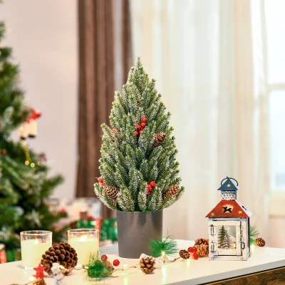 HOMCOM Mini Weihnachtsbaum mit Tannenzapfen, roten Beeren und Übertop 50 cm hoch, Mehrfarbig