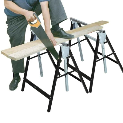 DURHAND Sägebock, Arbeitsbock, Hohenverstellbar, Faltbar, Metall, Schwarz, 68 x 56 x 80-130 cm, Belastbarkeit 200kg