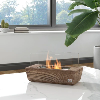 HOMCOM Chimenea Bioetanol Sobremesa Capacidad de 150ml 1000BTU Combustión de 45 Minutos para Interior 5-8㎡ 33x16x18 cm Roble
