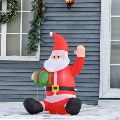 HOMCOM Babbo natale gonfiabile 70cm x 50cm x 120cm Rosso, Bianco, Verde