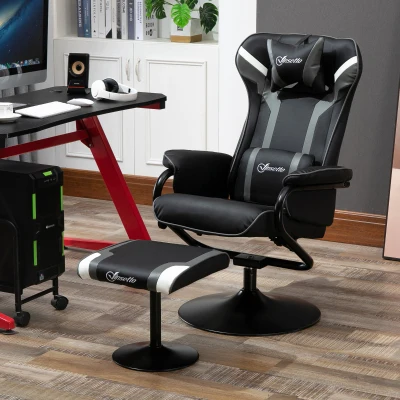 Vinsetto Relaxsessel neigbar mit Hocker 67 x 82,5 x 103cm Stahl Schwarz+Grau