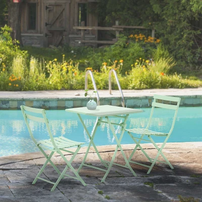 Outsunny Salon Jardin Bistro Pliable Métal Vert d'Eau
