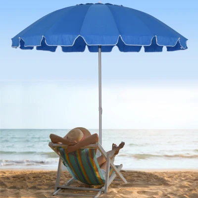 Outsunny Parasol Plage Inclinable Bleu Ø223cm Anti-UV