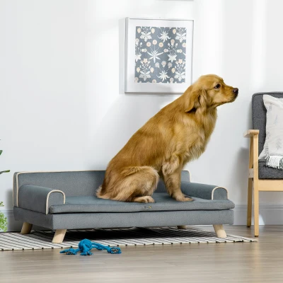 PawHut Canapé Chien Scandinave Pieds Bois Gris 100x62cm