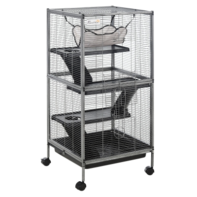 PawHut Small Animal Cage with Wheels Silver