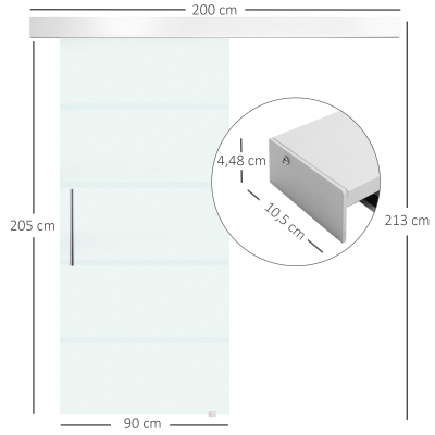 HOMCOM Puerta Corredera de Cristal 90x205 cm Puerta Corrediza Deslizante con Riel de Cristal de Seguridad Translúcido(m-3)