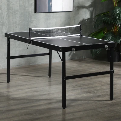SPORTNOW Mesa de Ping Pong Plegable con Marco de Aluminio y Red para Interiores y Exteriores 152x76x72 cm Negro