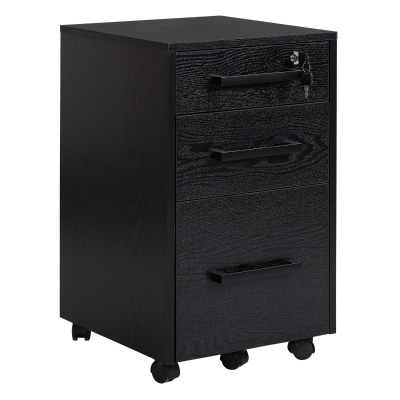 HOMCOM Caisson Bureau Noir 3 Tiroirs Verrouillable