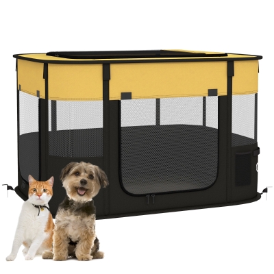 PawHut Foldable Dog Pen Portable Indoor/Outdoor Yellow
