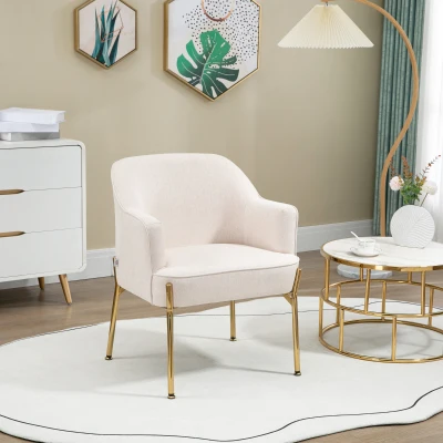 HOMCOM Fabric Accent Chair Metal Legs Living Room White