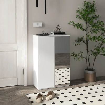 HOMCOM Mueble Zapatero con Espejo para 18 Pares de Zapatos con 5 Estantes Ajustables para Recibidor 60x32x95 cm Blanco