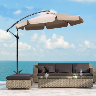 Outsunny 2.7m Cantilever Parasol Light Brown Sun Umbrella