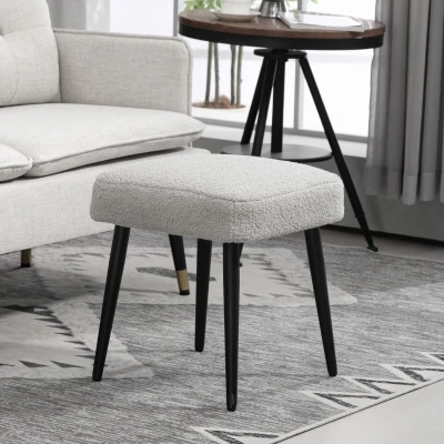HOMCOM Hocker, Fußstütze, gepolsterter Sitz, Kaschmir-Optik, Stahlbeine, 42 x 42 x 47 cm, Hellgrau