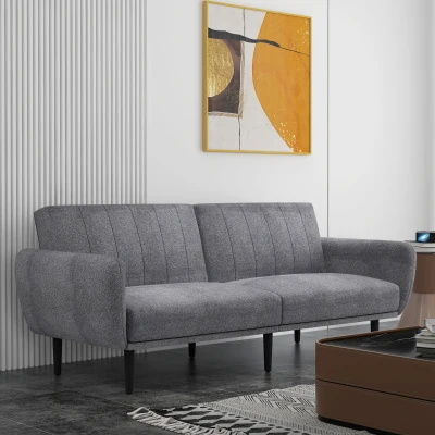 HOMCOM Divano Letto 3 Posti Schienale Reclinabile Tessuto Grigio