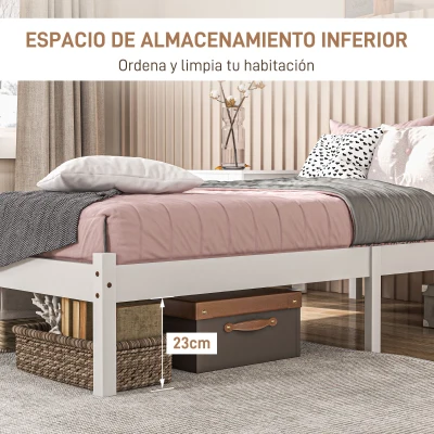 HOMCOM Cama de Madera Somier con Cabecera para Colchón de 90x190 cm (no incluido) Carga 120 kg 198x96x70 cm Blanco(m-4)
