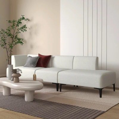 HOMCOM Canapé 3Pcs Tissu Pieds Acier Blanc 250x75cm