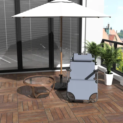 Outsunny Tumbona Reclinable y Plegable con Respaldo Ajustable en 2 Niveles Reposacabezas y Bolsillo Carga 136 kg 118x60x80cm Gris