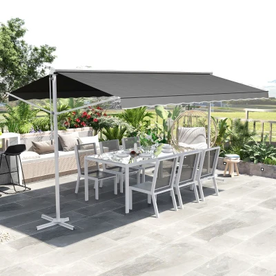 Outsunny Standmarkise Markise 4,5 x 3,4m Terrassenüberdachung Gartenmarkise mit Faltarm Kurbel Terrasse Grau Alu Metall