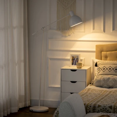 HOMCOM Lámpara de Pie para Salón con Brazo Oscilante Altura Ajustable y Pantalla Giratorio 90° Ø30x131-155 cm Blanco