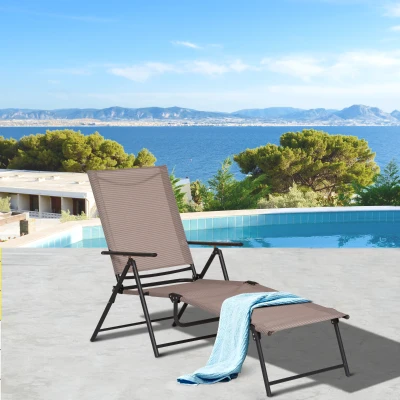 Outsunny Transat Pliable Métal Textilène Sable 5 Pos
