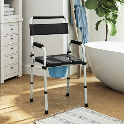 HOMCOM Sedia WC Regolabile in Altezza e Pieghevole Nera