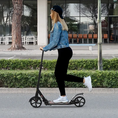 HOMCOM Patinete Plegable Scooter con Manillar Altura Ajustable Patinete Ligero para Adultos y Niños (más de 14 años) Tipo Monopatín con Freno Grandes Ruedas Ø200 mm Aluminio Carga 100kg
