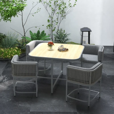 Outsunny 4-Seater Rattan Cube Garden Dining Set with Cushions, Grey