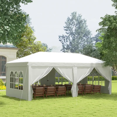 Outsunny Pop Up Gazebo 3x6m White with Sides & Windows
