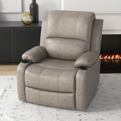 HOMCOM Microfibre Recliner Armchair with Cup Holder Brown
