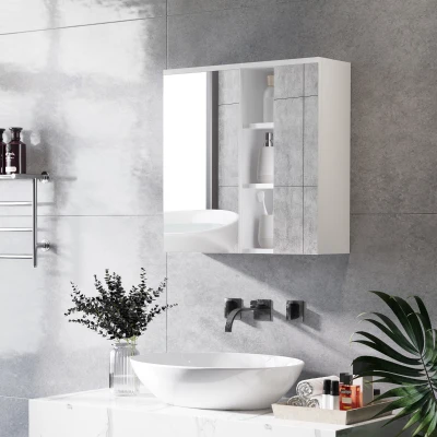kleankin Specchiera Bagno 2 Ante con Ripiani Aperti e Mensole