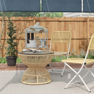 Outsunny Outdoor-Beistelltisch Gartentisch Rattan-Beistelltisch, Glasplatte, PE-Rattan, 60 cm x 60 cm x 50 cm, Natur