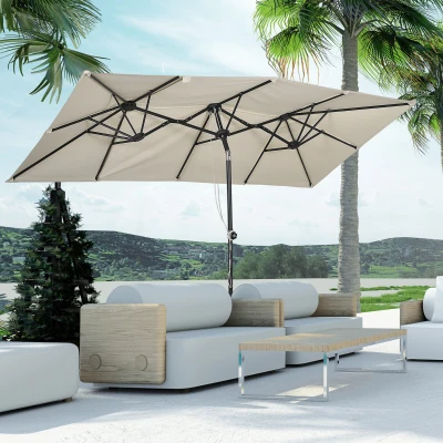 Outsunny Großer Sonnensschirm, höhenverstellbar, neigbar, 150x295x170-214 cm, Creme