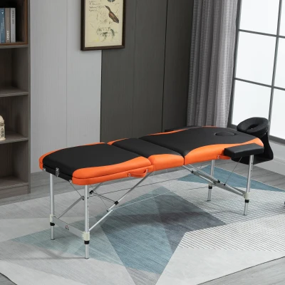HOMCOM Camilla de Masaje Plegable y Portátil 210x81x62-85 cm Mesa Ajustable en Altura con Reposacabezas y Apoyabrazos para Tatuaje Fisioterapia Negro y Naranja