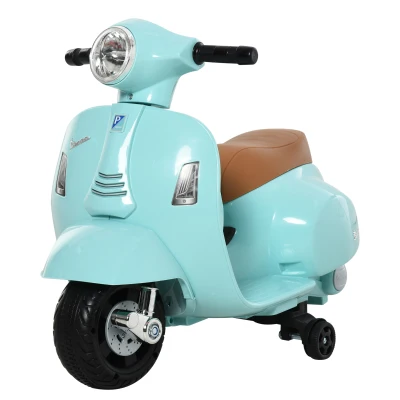 HOMCOM Motocicleta Infantil con Faro Bocina y 4 Ruedas Moto Eléctrica Vespa para Niños con Licencia 66,5x38x52 cm Verde(m-10)