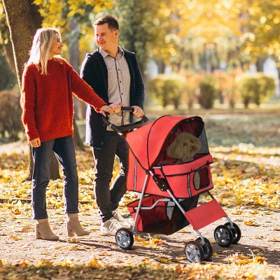 PawHut Pet Stroller Foldable for Small Dogs Cats Red