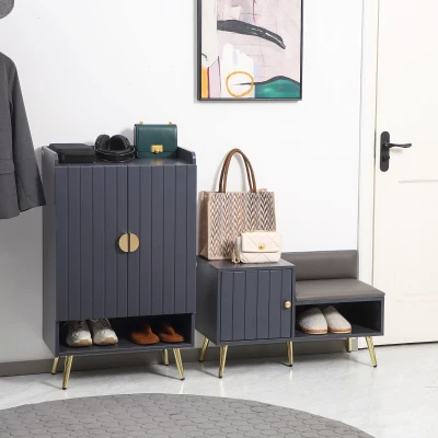 HOMCOM Banco Zapatero para 4 Pares con Compartimento Abierto y Asiento con Cojín para Entrada Pasillo 80x33x49 cm Gris