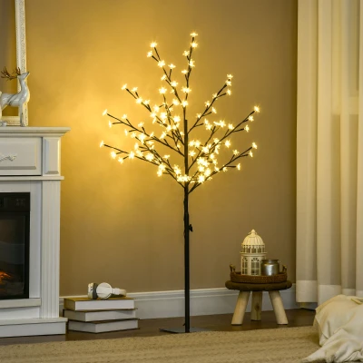 HOMCOM Árbol de Flor de Cerezo con 120 Luces LED IP44 en Blanco Cálido Decoración para Interiores 17x17x120 cm Negro