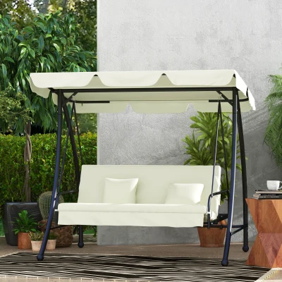 Outsunny Hollywoodschaukel, Schaukelbank mit Liege-Funktion, 3 Sitzer, Metall+Polyester, 200 x 125 x 170 cm, Weiß