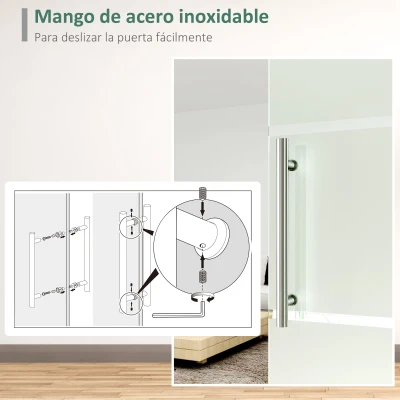 HOMCOM Puerta Corredera de Cristal 90x205 cm Puerta Corrediza Deslizante con Riel de Cristal de Seguridad Translúcido(m-5)