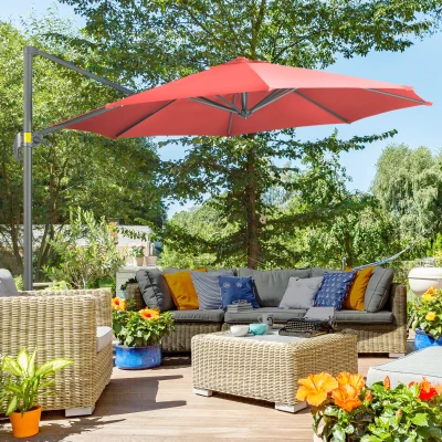 Outsunny Cantilever Parasol Crank Handle 3x3m Wine Red