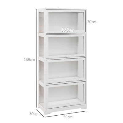 HOMCOM Vitrina Coleccionista de 4 Niveles con Puertas Abatibles Anti-vuelco Vitrina para Estudio Dormitorio 59x30x139 cm Blanco(m-3)