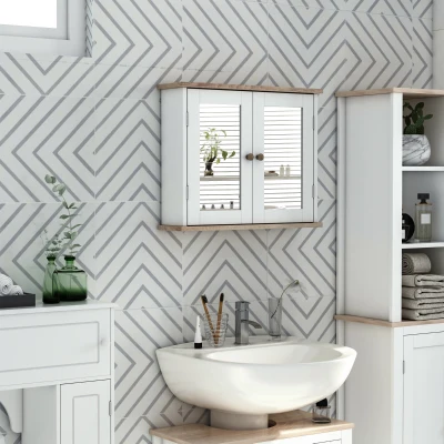 Kleankin Wall Mounted Mirror Cabinet White Double Door