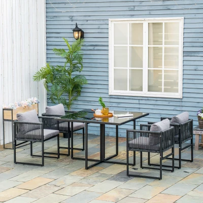 Outsunny Set da Giardino 5pz 4 Sedie da Giardino Tavolo da Pranzo
