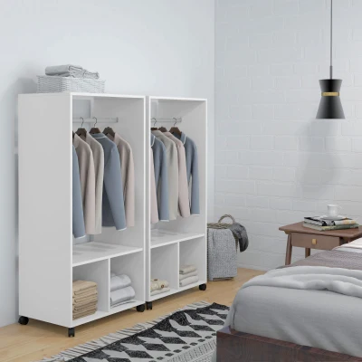 HOMCOM Portants Vêtements Mobiles Bois Blanc avec Roulettes