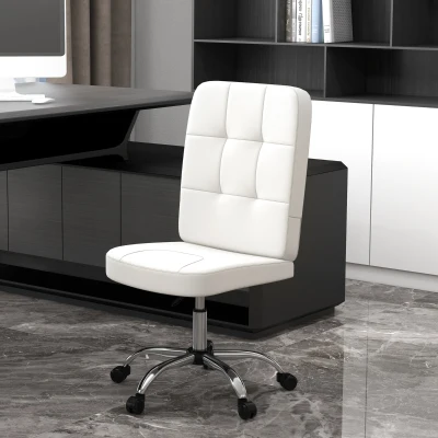 Vinsetto Silla de Oficina sin Brazos Silla de Escritorio Giratorio de Piel Sintética con Altura Ajustable 45x59x90-100 cm Blanco