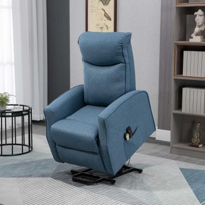 HOMCOM Massagesessel mit Aufstehhilfe, Relaxsessel, inkl. Fernbedienung, 1 Seitentasche, Fußstütze, Blau