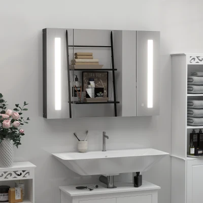 Kleankin LED Bathroom Cabinet Wall Mounted Black 3 Doors