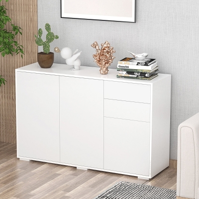 HOMCOM Sideboard Kommode Anrichte, 2 Schubladen, Push-Click, 117 cm x 36 cm x 74 cm, Weiß